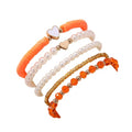 Caiyao Bohemia Multilayer Heart Imitation Pearl Beaded Stackable Bracelets Set Colorful Surfer Heishi Clay Gold Beads Stretch Bracelets for Women Men Summer Beach Boho Vacation Jewelry Gifts - color: Orange