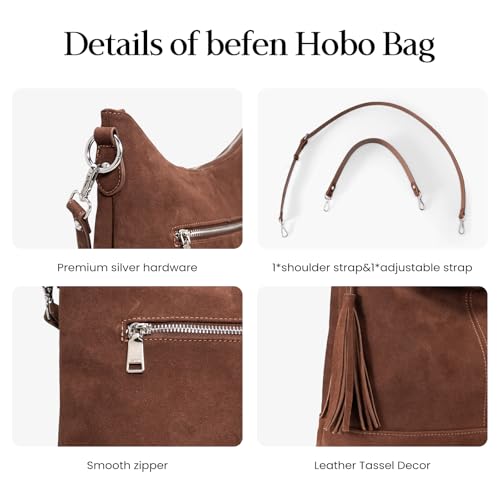 Genuine Leather Hobo Crossbody Bag for Women, Soft Real Leather Bucket, Shoulder Handbag Purse with 2 Removable Strap - color: Red Brown