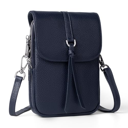 befen Genuine Leather Small Crossbody Bags for Women, Multi Pocket Cell Phone Crossbody Purse with RFID Blocking Card Slots - color: Navy Blue