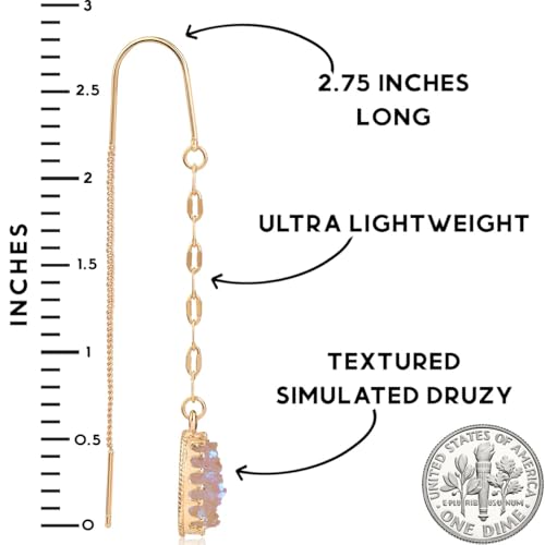 Simulated Druzy Threader Earrings for Women - Gold, Silver, or Rose Gold Tone Long Chain Earrings with Boho Created Geode Stone - color: Gold - Created Rose Quartz