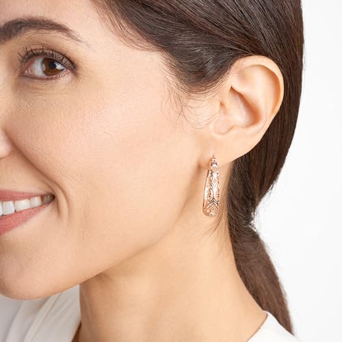 Amazon Collection Sterling Silver Filigree Oval Hoop Earrings - color: Rose Gold
