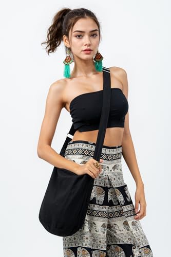 Your Cozy Hobo Sling Bags For Women Crossbody Bag Thai Top Handmade Shoulder Bag with Adjustable Strap - color: Black