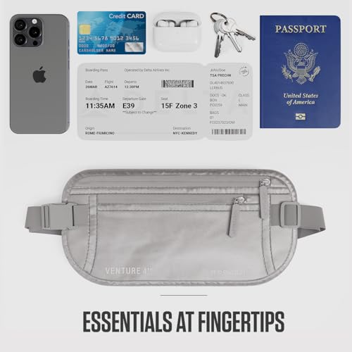 VENTURE 4TH Money Belt for Travel – Slim Hidden Under-Clothes RFID Blocking Anti-Theft Passport Holder & Travel Wallet Pouch for Men & Women to Protect Cash, Cards & Documents (Sleek Silver) - color: Sleek Silver