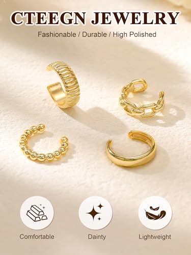 14K Gold/Silver Plated Ear Cuffs Set Dainty Clip Piercing Stack Small Cartilage Hoop Huggie Trendy Tarnish Hypoallergenic Jewelry Gift - style: gold style 15