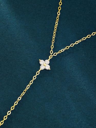 Gold Bracelets for Women Trendy, Dainty Gold Hand Chain Bracelets Stackable 14k Gold Plated Finger Ring Bracelet Hand Chain Cz Flower Layered Link Bracelets for Women Non Tarnish Jewelry Gifts - style: cz flower hand chain bracelet-gold