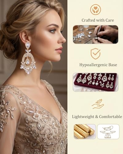 Silver Chandelier Earrings for Women Trendy, Oversized Big Crystal Rhinestone Statement Earrings Dangling Formal Pageant Earings Drag Queen Jewelry - color: Gold1