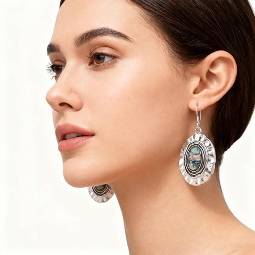 4 PCS Western Turquoise Jewelry for Women Boho Vintage Navajo Pearl Necklace Earring Bracelet Ring Set Country Cowgirl Accessories for Gift - color: Q-Blue（No Bracelet No Ring）