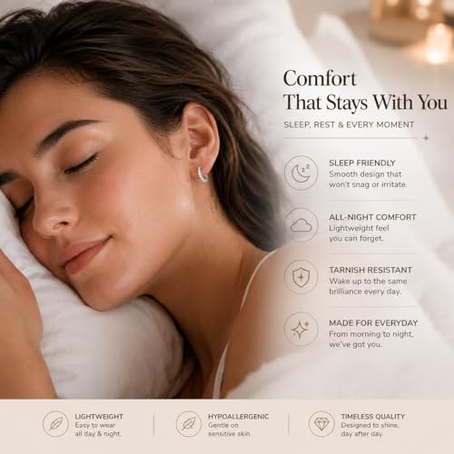 925 Sterling Silver Huggie Hoop Earrings for Women Men, Hypoallergenic Small Sleeper Hoop Earrings for Sensitive Ears, Lightweight Tiny Cartilage Helix Tragus Hoops 6mm 8mm 10mm - size: silver white Cubic Zirconia 8mm