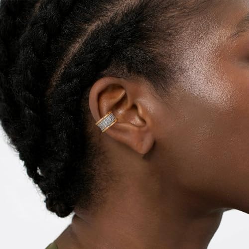 MTMY Gold Ear Cuff Earring for Women 14K Gold Plated Cubic Zirconia Non-Pierced Clip on Cartilage Chunky Ear Cuffs Hypoallergenic Jewelry - style: wide / pair
