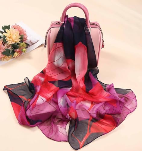 Xyueanlo Women's Chiffon Scarf Lightweight Scarves Fashion Elegant Floral Print Scarfs Shawls - color: Flower Red Black