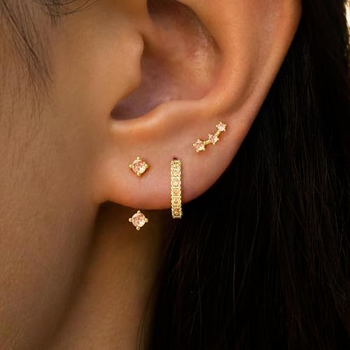 3 Pairs Dainty Small 4th of July Earrings for Women Trendy, Birthstone Stud Huggie Hoop Jacket Stack for Cartilage Helix, Gold Plated Hypoallergenic Cute Women Fashion Accessories Western Jewelry Gifts - color: 11Champagne-Nov (Gold)