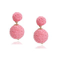 Lightweight Boho Thread Raffia Earrings for Women Handmade Braided Straw Wicker Lantern Ball Earrings Summer Beach Bohemian Geometric Earrings Holiday - color: double pink