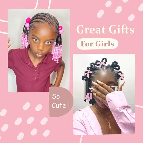 45PCS Pink Hair Bow Large Hair Beads for Braids Acrylic Loc Jewelry Beads Cute Bow Hair Clips for Women Girls - color: Pink
