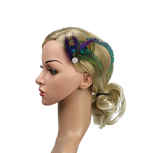 Fascinator Peacock Feather Hair Clips Flapper Headband Art Deco 20's Accessories for Women - color: 11green