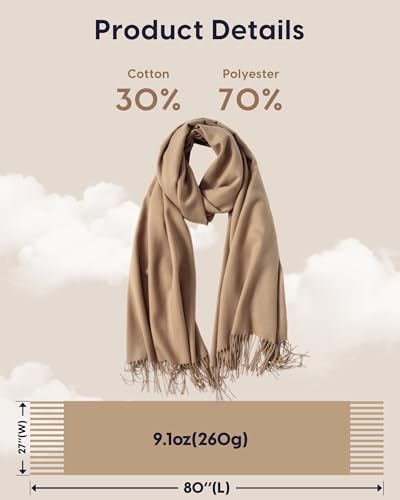 maamgic Women's Winter Scarf Soft Warm Scarf for Women Cozy Shawl Wraps for Women Lightweight Pashmina Style Wrap - color: Solid Camel/Tan
