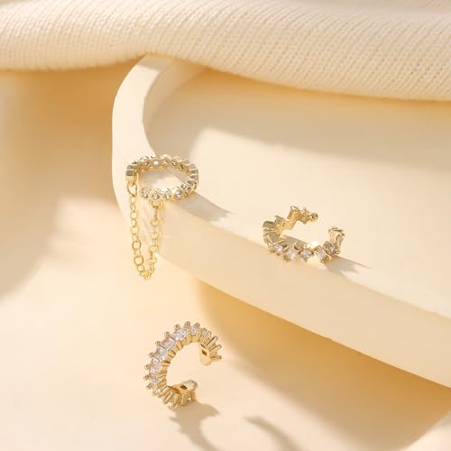 Dochais Ear Cuffs Non-Piercing Earrings for Women Cute Small Clip-On Cartilage Earring 14k Gold Plated Dainty Fake Piercings Earings - style: G2