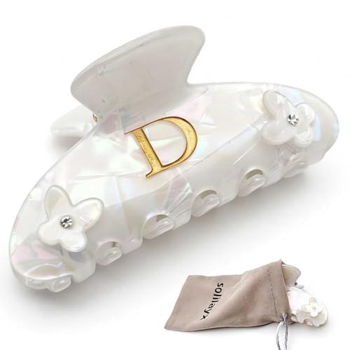 Iridescent Pearl Hair Claw Clip with Butterfly & Initial Charm, Fashionable Acrylic Hair Accessories for Women - color: D