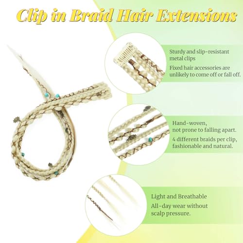 2PCS Boho Dreadlock Clip In Braids with Charms and Beads, Handmade Dreadlock Braids Hair Extensions Synthetic Braided Hairpieces for Women (Light Blonde 20 Inch) - color: Light Blonde, size: 20 Inch