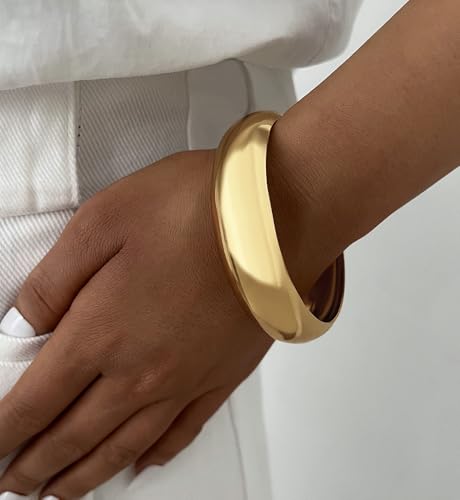 Chunky Gold Bangle Bracelets for Women, Dainty 14k Gold Plated Big Stackable Bangles Set, Trendy Cuff Bracelet Stack Fashion Jewelry Gifts - style: A2-gold