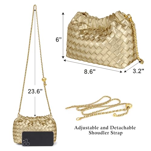 Joryin Woven Women's Crossbody Bag & Evening Purse, Trendy Dumpling Clutch & Hobo Cloud Shoulder Bag Trendy Dumpling Clutch - color: Woven Leather-champagne Gold