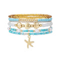 Shell Bracelet Seashell Boho Beaded Stretch Bracelets for Women Summer Beach Bracelets Starfish Charm Bracelet Stackable Gold Plated Bracelets Set for Women - color: f-blue