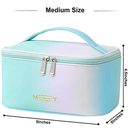 Meiyuuo Makeup Bag Large Cosmetic Bags for Women Girls Cute Travel Zipper Pouch Toiletry Organizer for Beauty Essentials Waterproof (Gradient Rainbow Green) - color: RAINBOW GREEN