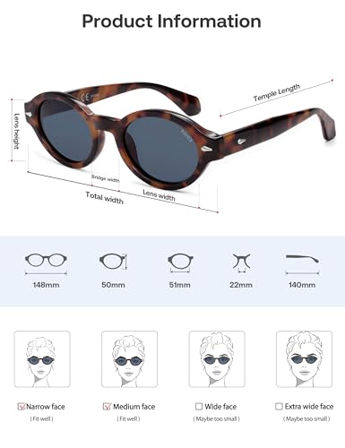 SOJOS Retro Oval Polarized Sunglasses for Women Men Chic Trendy 90s Sunnies Shades UV protection Sun Glasses SJ2630 - color: Tortoise Frame Grey Lens