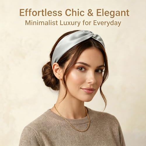 ZLYC Mulberry Silk Headband Elastic Twist Knotted Head Bands for Women's Hair, Solid Silver - color: Solid Silver