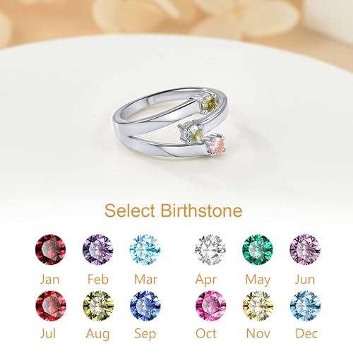 Custom4U Personalized 1-4 Birthstone Rings for Women Promise Rings for Her Sterling Silver Mothers Ring Customized Cubic Zirconia Stones Wedding/Valentine's Day/Mother's Day Jewelry Gift for Mom Wife - color: B-3 Names-silver