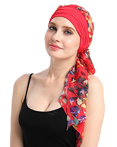 Chemo Headwear Turbans for Women Long Hair Head Scarf Headwraps Cancer Hats - color: Red Floral