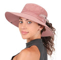Womens Summer Sun Hat Beach Hat Wide Brim Outdoor UV Protection Hat Packable Mesh Bucket Hat with Ponytail Hole - color: Solid Pink