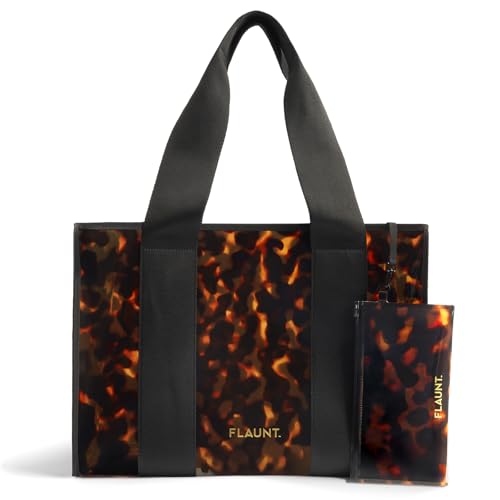 FLAUNT Everyday Tote Bag with Phone Pouch for Women - Lightweight, Airline Approved, Easy To Carry, Foldable & Washable - color: Tortoise Shell