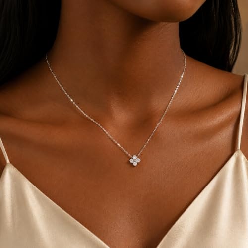 Dainty Gold Necklaces for Women Trendy Non Tarnish 14K Gold Plated Cubic Zirconia Necklace Layered Simple Cute Four Leaf Clover Choker Jewelry Birthday Gifts - color: Silver, style: Cable CZ-2
