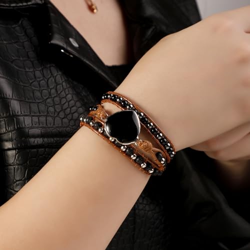 Artilady Leather Wrap Bracelets for Women - Pearl Bracelets Handmade Clasp Bangle Bracelet with Beads Jewelry Gift for Women and Mother - style: Black bead
