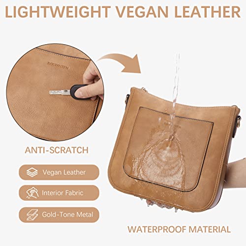 BOSTANTEN Crossbody Bags for Women Trendy Vegan Leather Guitar Strap Purse for Spring Travel - color: A03-tan