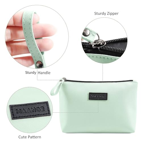 MAANGE Cosmetic Bags for Women Small Makeup Bag for Purse Pu Leather Makeup Pouch Travel Makeup Bag with Zipper Make Up Bag for Travelling - color: Blue + Green