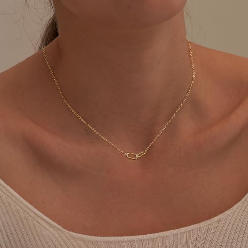 Freekiss Gold Pendant Necklace for Women, Dainty Diamond Necklaces for Women Simple 14K Gold Plated Paperclip Choker Necklaces Cute Minimalist Open Oval Necklaces Gold Jewelry for Women Gifts - color: Gold, style: Paperclip-gold