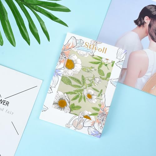 Stlvoll 100% Silk Head Scarf for Women - 27" Hair Scarves Satin Bandanas Square for Night Sleeping with Gift Packed - color: Green/Yellow/Flower