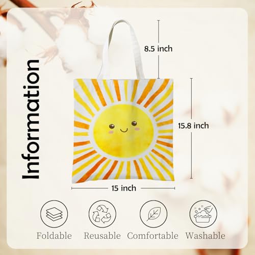 Boho Sun Sunshine Tote Bag, Colorful Canvas Tote Bags, Reusable Grocery Shopping Bag - color: Yellow Sunshine