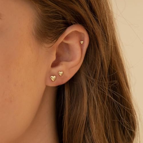 VRIUA 20G Tiny Flat Back Earrings for Women - 14K Gold/Silver Plated Small Flat Back Stud Earrings Hypoallergenic Cartilage Helix Piercing Jewelry - color: 5/6/7mm-Heart Flat Gold