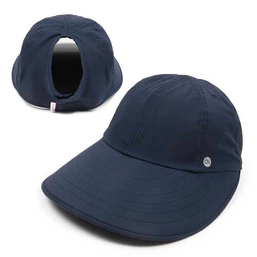 Ponyflo Sunblocker Wide Brim Hat, Patented Women’s Ponytail Sun Hat for Adults, UPF 50 Sun Protection - color: Navy