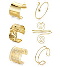 6 Pieces Upper Arm Cuff Arm Band Cuff Bangle Bracelet for Women Hammered Chunky Bracelets Open Wide Wire Bracelets Minimalist Coil Bangle Set Gold Sliver Wrist Cuff Wrap Bracelet Adjustable - color: Gold Cuff Bracelets A