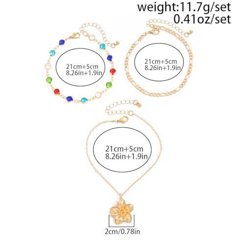 Fashion Layered Flower Charm Anklet for Women Golden Cuban Link Chain Tassel Waterproof Ankle Bracelet Adjustable Beach Vacation Foot Jewelry Summer Accessories - color: Gold