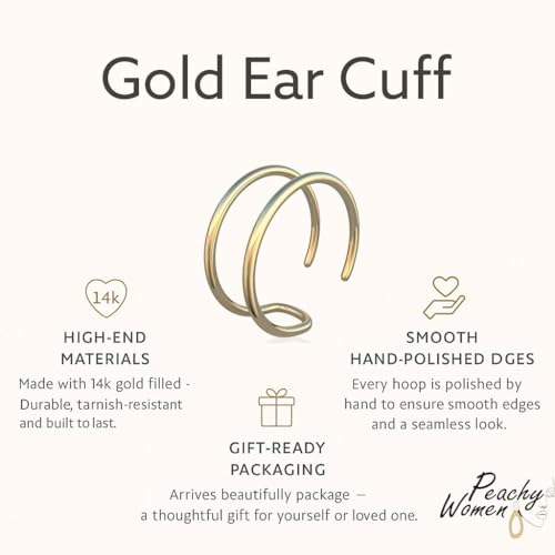Gold Ear Cuff – Handmade Minimalist Fake Helix Cartilage Earring, No Piercing Needed – 0.7mm Gauge Thin Clip-On Goldfield Ear Cuff for Everyday Wear