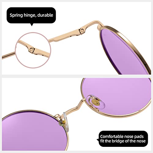 MEETSUN Small Round Polarized Sunglasses for Men Women Metal Retro Hippie Circle Sun Glasses Driving Festival Cosplay UV400 - color: Gold / Purple