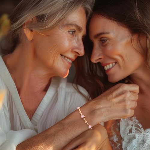 925 Sterling Silver Birthstone Heart Bracelet Jewelry Gift for Women | Rose Gold Plated Bracelets,Hypoallergenic,Adjustable Chain Personalized Anniversary Christmas Jewelry Gift for Mom Wife - color: Rose Gold-10-Oct