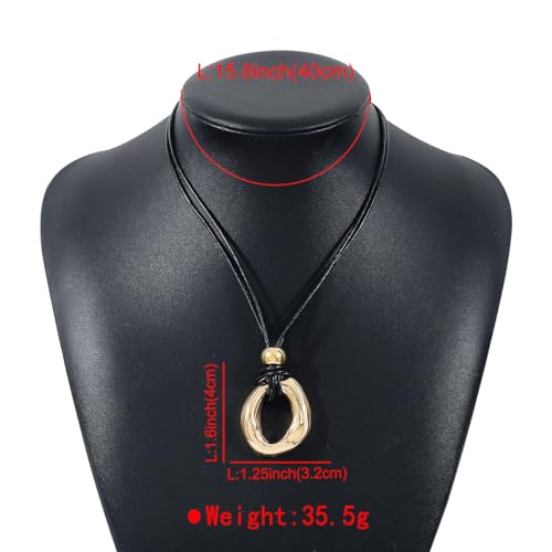GIGB PBDK Chunky Gold Choker Necklace for Women,Dainty 14K Gold Geometric Hollow Circle Round Pendant Necklace Black Leather Rope Collar Necklace Gifts - color: Gold