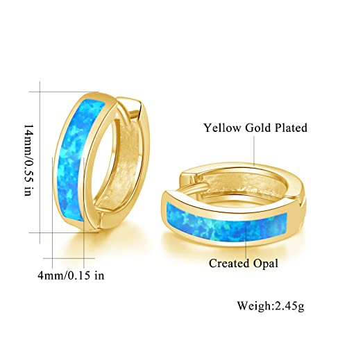 CiNily Huggie Earrings Opal Hinged Hoop Earrings Gold Plated Hypoallergenic Small Hoop Earrings for Women Teen Girls Men Sensitive Ears - color: Gold Blue