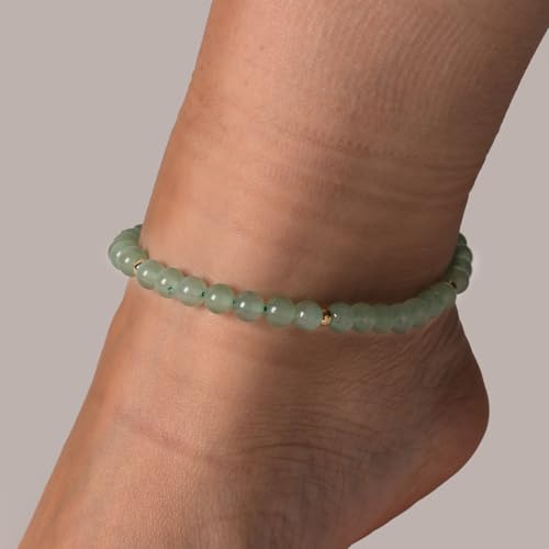 Softones 6mm Natural Stone Anklet for Women Gemstone Ankle Bracelets for Women Healing Energy Crystal Anklets Adjustable(8.5-10 Inches) - color: Aventurine