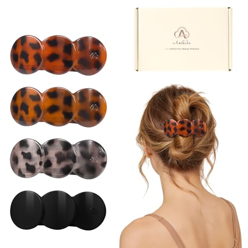 Medium Flat Hair Clips for Women, French Claw Clips Strong Hold for Thick & Thin Hair, Duckbill Hair Clips Non Slip for Driving Yoga - Tortoise Design, 4pcs - color: Yellow Tortoiseshell, Red Tortoiseshell, White Tortoiseshell, Black